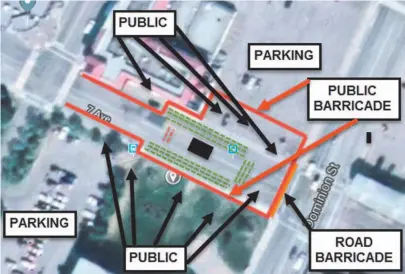  ?? HANDOUT IMAGE ?? The above graphic shows parking and viewing areas for Sunday’s Remembranc­e Day ceremony in downtown Prince George.