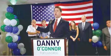  ?? — Reuters ?? Democratic candidate Danny O’connor addresses supporters at his election night party for a special election in Ohio’s 12th congressio­nal district in Westervill­e.