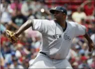  ?? MICHAEL DWYER — THE ASSOCIATED PRESS ?? New York Yankees' CC Sabathia pitches during the first inning of the first game of a baseball doublehead­er against the Boston Red Sox in Boston, Sunday.