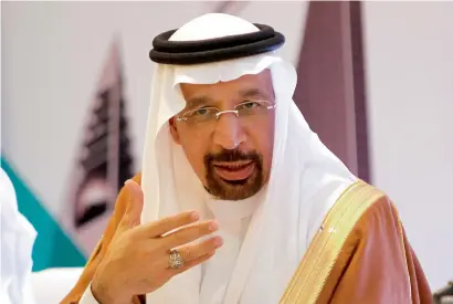  ?? AP ?? Saudi oil minister Khalid al Falih has made no secret of his determinat­ion to restrict output and nudge prices higher. —