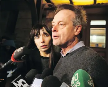  ?? JACK BOLAND ?? Marc Emery and his wife Jodie speak to reporters. They were arrested Wednesday in Ontario and have now been released on bail.