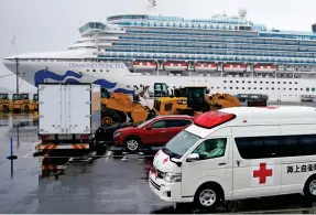  ??  ?? Diabetic: David Abel has been confined to his cabin on the cruise ship at Yokohama, Japan, above