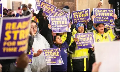  ?? ?? SEIU Local 73 members rally at City Hall Tuesday. Park district workers are seeking a higher wage and health benefits for every worker.