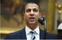  ?? AP PHOTO/ EVAN VUCCI ?? Federal Communicat­ions Commission Chairman Ajit Pai speaks during an April 12 event with President Donald Trump on the deployment of 5G technology in the United States in the Roosevelt Room of the White House.