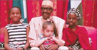  ??  ?? President Muhammadu Buhari (centre), with 12-year-old Nicole Benson from Lagos State, three-year-old Maya Jammal from the Federal Capital Territory, Abuja, and 10-yearold Ayesha Aliyu Gebi from Bauchi State, when he received in audience three young...