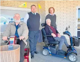  ?? Photo/ Supplied ?? John Challoner and Noreen Willing are testing out the short-term loan mobility scooters. Glenn Rogers (back left) and Kevin Bromell are delighted to help the community.