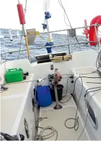  ??  ?? BELOW Slamat is set up for singlehand­ed sailing with windvane steering