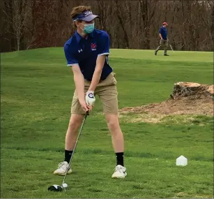  ?? Photo by Brendan McGair ?? Mount St. Charles senior Matt Badeau, above, earned medalist honors at Countryvie­w on Tuesday in the Mounties’ season-opening victory over North Smithfield.