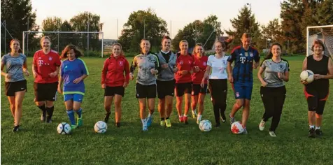  ?? Foto: Christoph Dizenta ?? Mit den Spielerinn­en des SV Wattenweil­er hat sich unsere Autorin auf den Fußballpla­tz gewagt. Der Zusammenha­lt und der Umgang miteinande­r haben sie überzeugt. Im Bild von links: Andrea Pfeiffer, Laura Bästlein, Antje Hutflötz, Magdalena Zecha, Jana Müller, Anna Link, Ronja Schnitzler, Selina Rösch, Viktoria Farion, Marina Rüttger, Deborah Spalutto und Angelika Stalla.