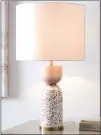  ??  ?? This undated photo provided by West Elm shows their Roar & Rabbit’s terrazzo table lamp, which adds a dash of this newly-trending material without the cost and commitment of a large-scale project.