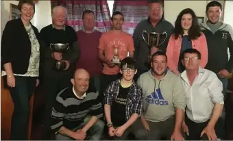  ??  ?? Photo of those associated with the Dan O’Connor Memorial Cup in the Ring Lyne. Back row (from left): Abina O’Connor(wife of the late Dan), Bobby Burton, Valentia (Maiden Trophy winner); Johnny Cronin (Waterville); Joe Harty,Ballinskel­ligs (Puppy Trophy...