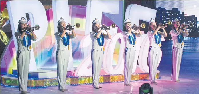  ??  ?? BLOWING THEIR OWN TRUMPETS: A band performs at the opening ceremony of the 15th Pyongyang Internatio­nal Film Festival at the Central Youth Hall last month.