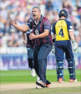  ?? Photo: Gareth Copley/Getty Images ?? Big hits: Rory Kleinveldt (above) has become a hero at Northampto­nshire and young Proteas fast bowler Kagiso Rabada (below) has been an instant success at Kent.