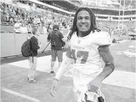  ?? WILFREDO LEE/AP ?? Dolphins wide receiver Jaylen Waddle after the Dec. 5 game vs. the Giants.
