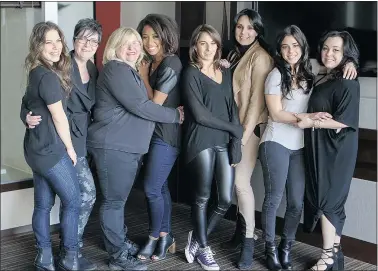  ?? JOHN MAHONEY/POSTMEDIA ?? From left, Roseline Filion with her mother Helene, Sylvie Danis with daughter Jennifer Abel, Pamela Ware and mom Sandra Kovac and Meaghan Benfeito and mother Margie Correia, pose during a promotiona­l event for a Mother’s Day video.