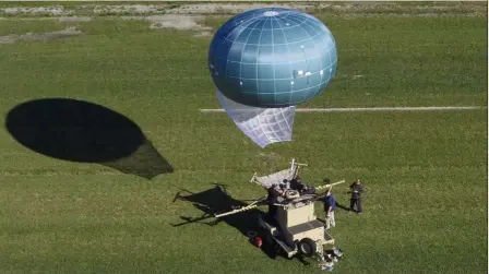  ??  ?? Eyes in the sky: A tethered balloon, called WASP, being used to spot illegal activities. — AP