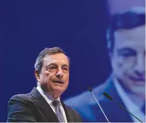  ??  ?? European Central Bank (ECB) President Mario Draghi delivers a speech at the Economic Forum in Brussels, Belgium in this photo taken on June 9, 2016.