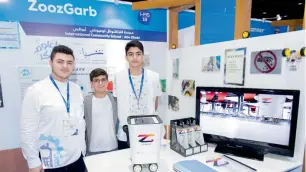  ?? Supplied po. ?? the students with Zooz Gharb, an innovative smart garbage bin developed to help the people of determinat­ion , especially, those who cannot walk. —