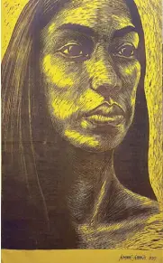  ??  ?? To be auctioned off is “Malaya” (woodcut on textile) by Ambie Abaño, an ACC grantee