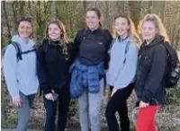  ??  ?? ●● Past pupils Annabel Turner, Lizzie Lucas, Erin Griffiths, Kate Graham and Kiera Lynchey walked a marathon