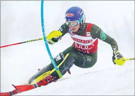  ??  ?? United States’ Mikaela Shiffrin competes during an alpine ski women’s slalom in Levi, Finland on Nov 23. (AP)