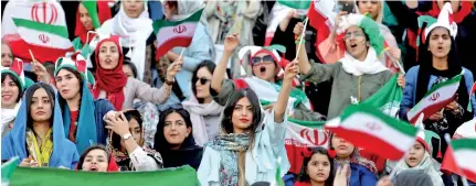  ?? Pic courtesy West Asia News Agency via Reuters ?? Iranian women attend Iran’s World Cup Asian qualifier against Cambodia at the Azadi stadium in Tehran, Iran October 10, 2019.