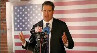  ?? STuART CAHILL / HERALd sTAFF FILE ?? NOT OVER YET: U.S. Rep. Seth Moulton, D-Mass., speaks to the media on Aug. 17 In Salem.