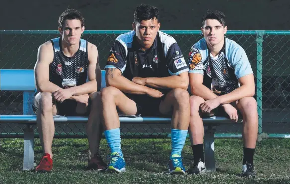  ?? Picture: TIM MARSDEN ?? WINGS CLIPPED: Seagulls young guns (from left) David Sheridan, Jarrod Morfett and Jacob Garland will miss tomorrow’s Coast 2 Coast Cup clash.