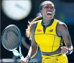  ?? Getty Images ?? GAUFF TO THE RACES: Coco Gauff celebrates a point during a tough 7-6 (6), 6-7 (3), 6-2 win over Marta Kostyuk in the Australian Open quarterfin­als on Tuesday.