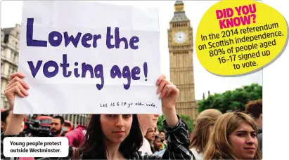  ??  ?? Young people protest outside Westminste­r.