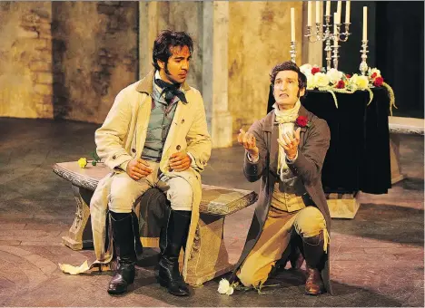  ?? DAVID BLUE ?? Best friends and title characters Valentine left, (played by Nadeem Phillip) and Proteus (Charlie Gallant) are strong performers in Shakespear­e’s Two Gentlemen of Verona. Phillip makes a dashing Valentine, while Gallant’s Proteus is a roguish charmer...