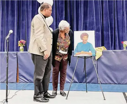  ?? Courtesy of Middletown Public Schools ?? During the 50th anniversar­y celebratio­n for Wesley Elementary School in Middletown March 8, a portrait of the school’s namesake and city’s first Black educator, Vivian McRae Wesley, was unveiled.