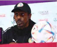  ?? ?? Senegal coach Aliou Cisse addresses a press conference at the Main Media Centre in Doha yesterday.