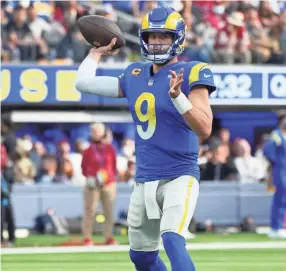  ?? KIRBY LEE/USA TODAY SPORTS ?? Rams quarterbac­k Matthew Stafford is a former No. 1 overall pick who has never won a playoff game.