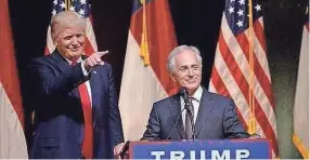  ??  ?? U.S. Sen. Bob Corker, R-Tenn., introduces then-presidenti­al nominee Donald Trump at a campaign rally last year. FILE / GETTY IMAGES