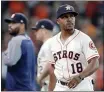  ?? MICHAEL WYKE — THE ASSOCIATED PRESS,
FILE ?? Former Astros player Tony Kemp leaves the field after a game against the A’s on July 24in Houston.