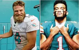  ?? Miami Herald file photos ?? Veteran Ryan Fitzpatric­k, left, will likely emerge as the Dolphins starter at quarterbac­k in Game 1, but coaches could opt for rookie Tua Tagovailoa at some point during the season.