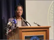  ?? EVAN BRANDT — MEDIANEWS GROUP ?? “In order to reach the bar, we’ve been told we have to climb and crawl,” said Pottstown High School senior Mark Ellison III during Friday’s press conference at the school.