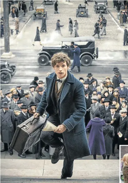  ??  ?? BEWITCHING: Newt Scamander (Eddie Redmayne), above, with a beast-filled suitcase in 1920s New York; right, JK Rowling and producer David Heyman