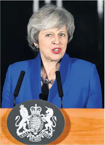 ??  ?? Theresa May last night issued a direct appeal to Jeremy Corbyn to join her for Brexit talks. Speaking outside No 10, the Prime Minister said ‘my door is always open’ after Mr Corbyn refused to take part in discussion­s while no deal was still on the table