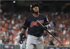  ?? ERIC CHRISTIAN SMITH — THE ASSOCIATED PRESS ?? Jose Ramirez reacts after striking out in Game 2 of the ALDS on Oct. 6 in Houston.