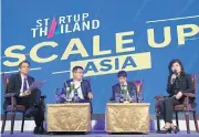  ??  ?? SET president Kesara Manchusree (far right) speaking at the Startup Thailand 2017 forum. The SET plans to roll out the “LIVE” platform to provide startups with access to funding.