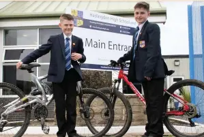 ??  ?? ●● Haslingden High School pupils Alfie Walker (left) and Riley Porter, who rescued a man from the River Irwell while cycling home