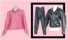  ??  ?? Sandy’s ‘pink ladies’ jacket given to Newton-John by the cast and crew of Grease (left), plus the trousers and leather jacket from You’re the One That I Want scene. Composite: Julien's Auctions