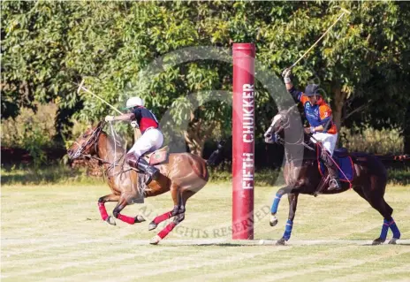  ??  ?? Chief Host and Keffi Ponys polo team patron, Honourable Aliyu Wadada dribbles past his opponent to score at a recent polo tournament at Fifth Chukker Polo &amp; Country Resort in Kaduna.