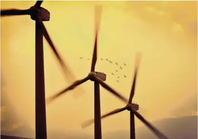  ?? (MERINDADES, 17 JUILLET 2013/MIKEL BILBAO/VWPICS) ?? Des oiseaux contournen­t des éoliennes en Espagne.