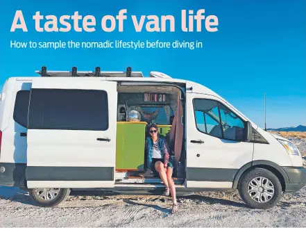  ?? PHOTOS BY EMILY EDWARDS/FOR THE WASHINGTON POST ?? Emily Edwards and her converted van at White Sands National Park. Edwards has lived almost two years on the road.