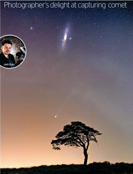  ?? Pic: Josh Dury, SWNS ?? Josh Dury
Comet 12P/Pons–Brooks (at bottom) with the Andromeda galaxy in the frame at top,