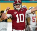  ?? LYNNE SLADKY/AP ?? Alabama QB Mac Jones led the nation with a school-record 4,500 passing yards. He won the Davey O’Brien Award as the nation’s top QB in 2020.