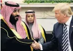  ?? PHOTO: REUTERS ?? Deal or no deal. . . US President Donald Trump shakes hands with Saudi Arabia’s Crown Prince Mohammed bin Salman at the White House in March.